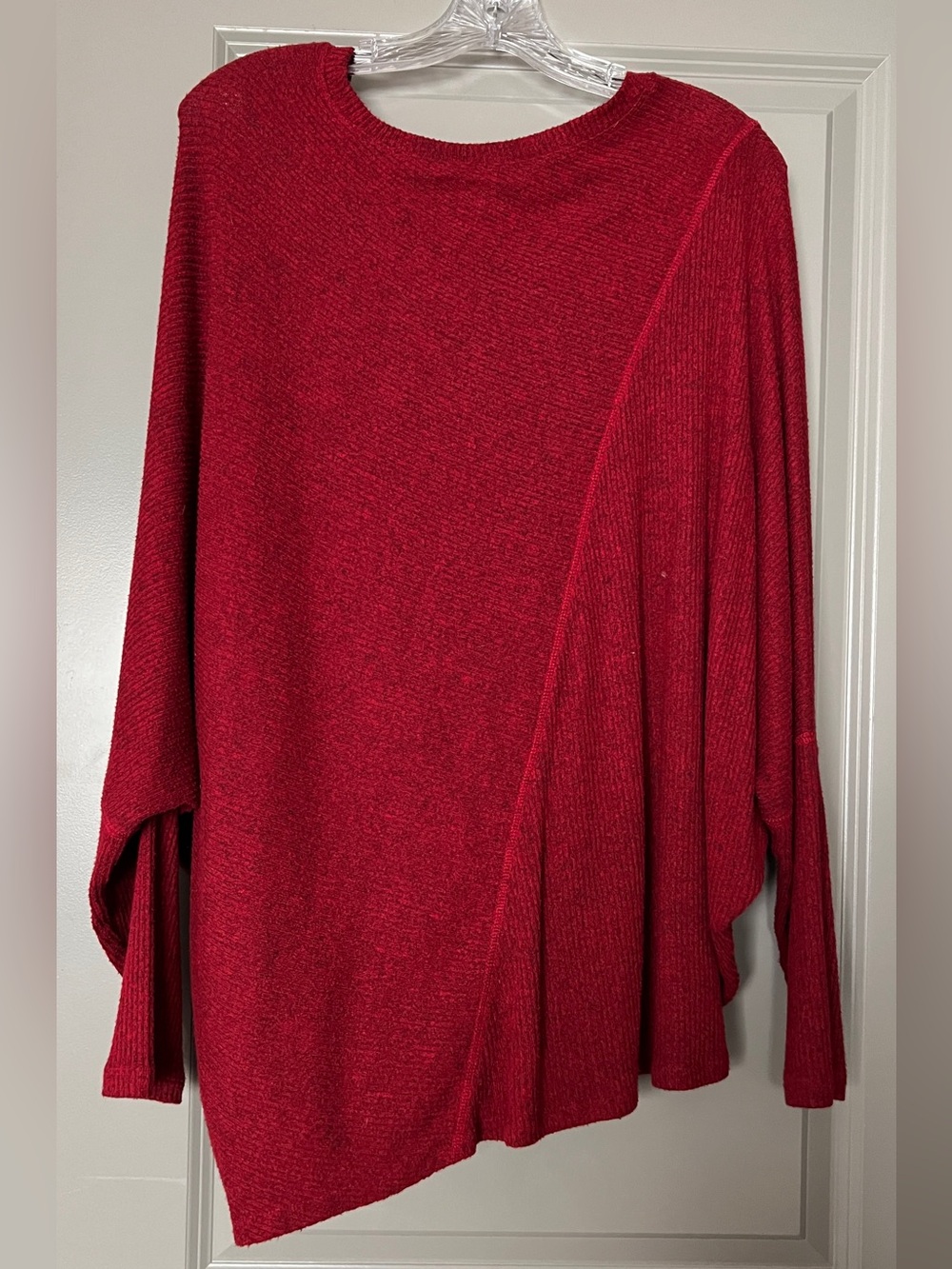 Super Soft Red Oversized Asymmetrical Sweater - XL - Picture 2 of 3